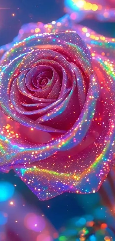 Colorful sparkling rainbow rose mobile wallpaper.