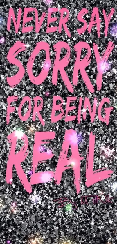 Pink text on glitter background mobile wallpaper.