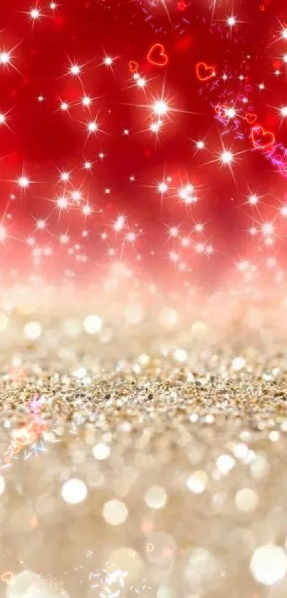 Red and gold sparkling mobile wallpaper with stars.