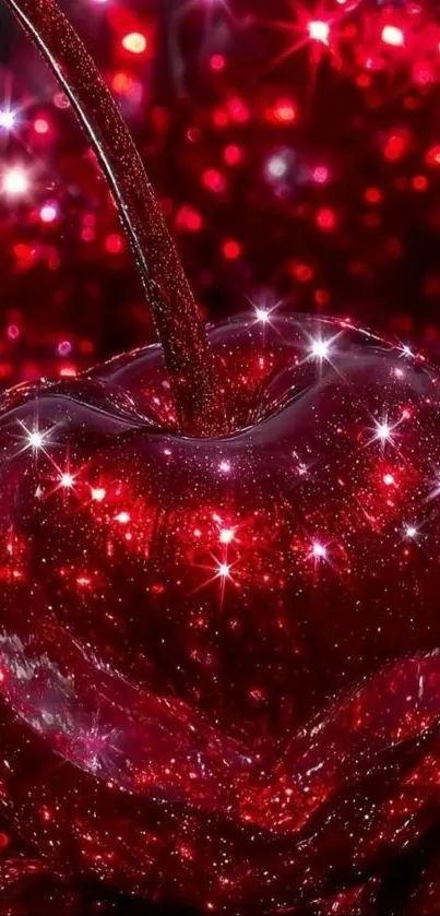 A dazzling red cherry with sparkling glitter effect.