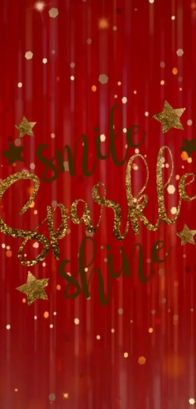 Festive red wallpaper with glittery text and gold stars.