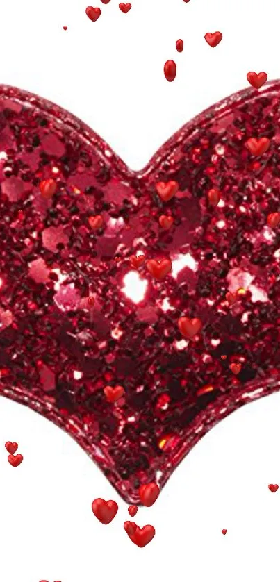 Sparkling red glitter heart design wallpaper.