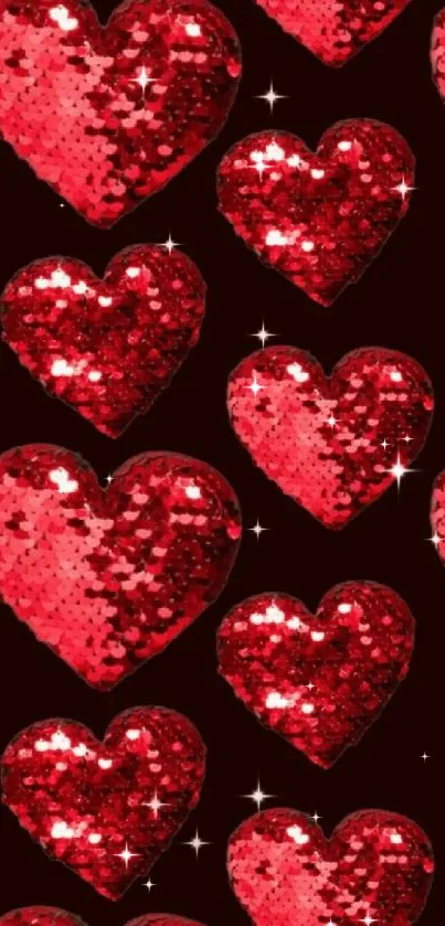 Sparkling red hearts on dark background wallpaper.