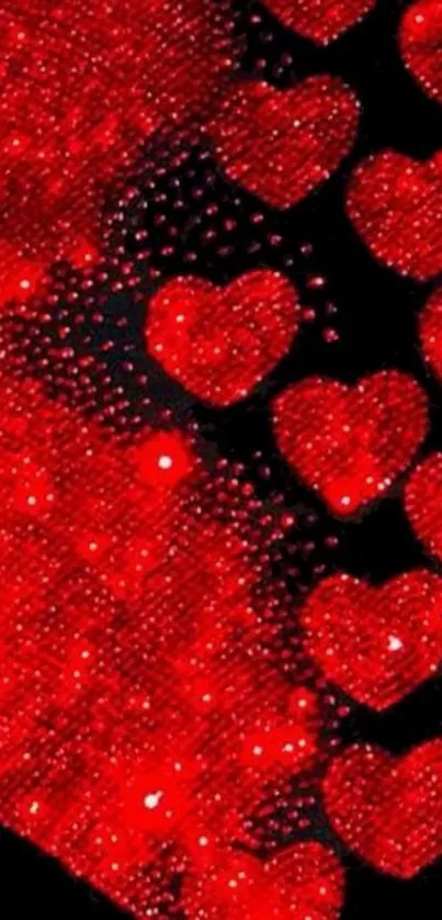 Vibrant mobile wallpaper with sparkling red hearts.