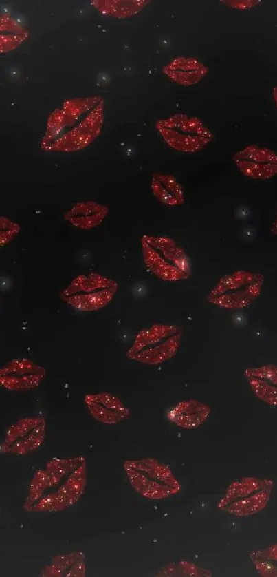 Wallpaper with sparkling red lips on a black background.