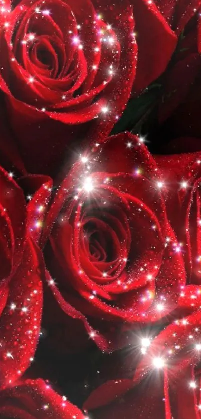 Mobile wallpaper featuring sparkling red roses with glittering highlights.