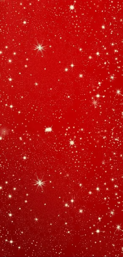 Red starry night wallpaper with twinkling stars.