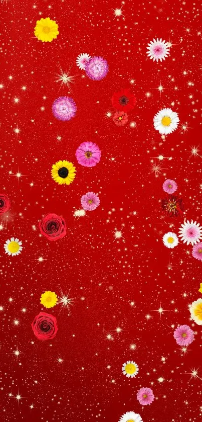 Red background with sparkling white stars.