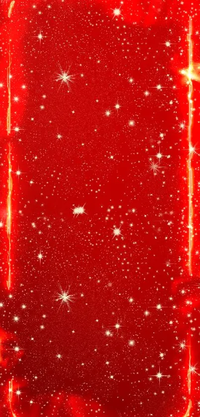 Red starry wallpaper with sparkling stars on a vibrant red background.