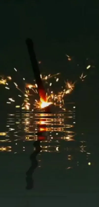 Sparkler reflection on dark water wallpaper.