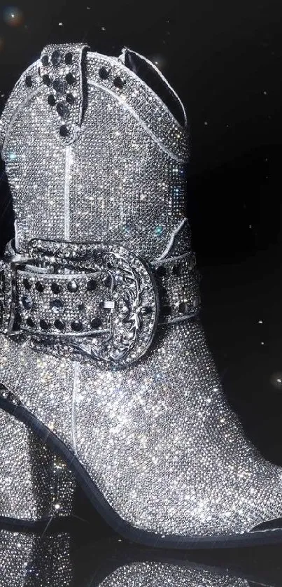 Glistening rhinestone boot on a black background.