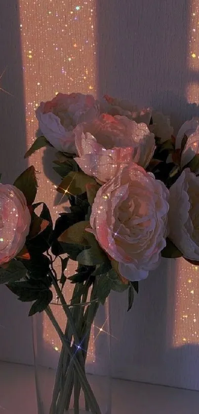 Bouquet of roses with sparkling light.