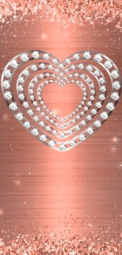 Rose gold heart wallpaper with sparkling diamonds.