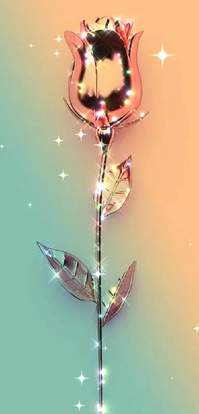 Sparkling rose with teal and peach background mobile wallpaper.