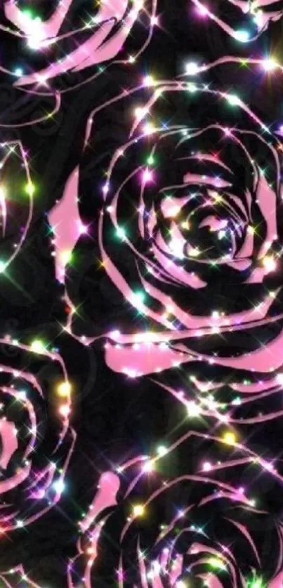 Sparkling pink roses with glowing lights.