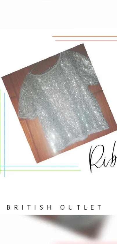 Sparkling silver sequin top with wooden background and colorful accents.