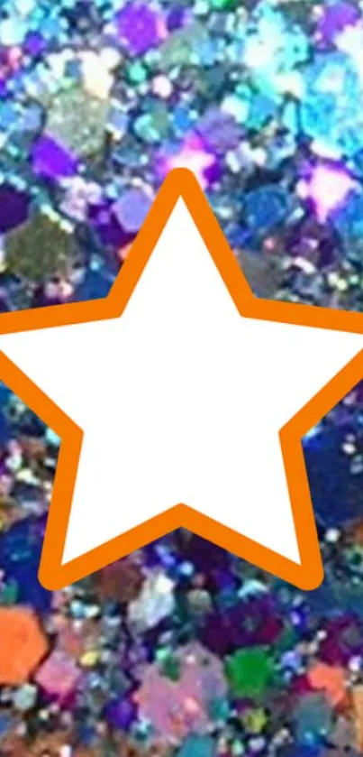 A white star on a colorful glitter background wallpaper.