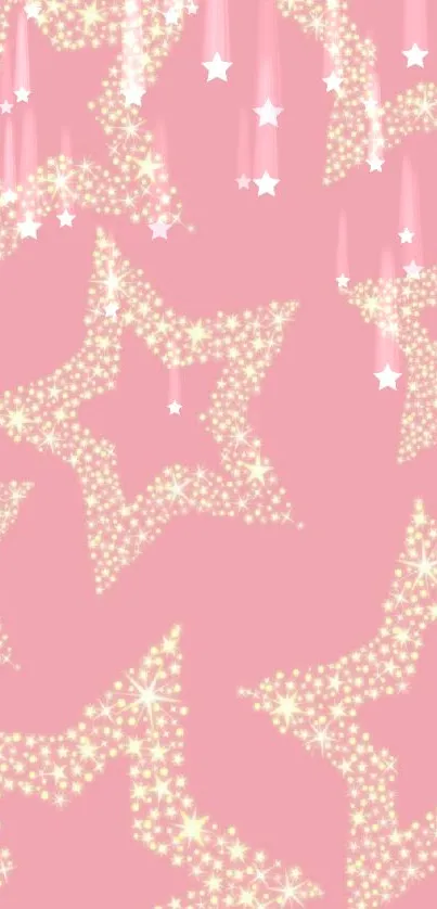 Pink wallpaper with sparkling star patterns.