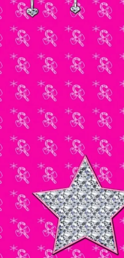 Sparkling star on bright pink phone wallpaper.