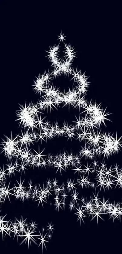 Starry Christmas tree on deep blue background, perfect for holiday wallpaper.