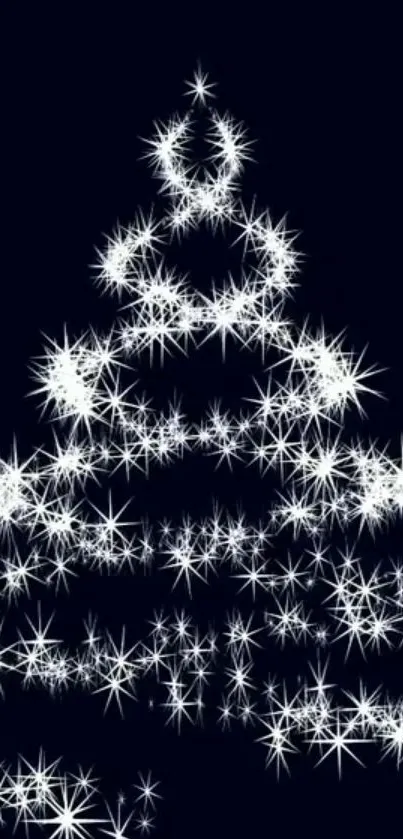 Dazzling starry Christmas tree on a navy background.