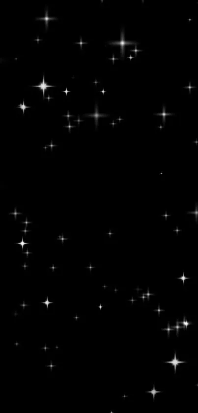 Starry night wallpaper with shimmering white stars on a black background.