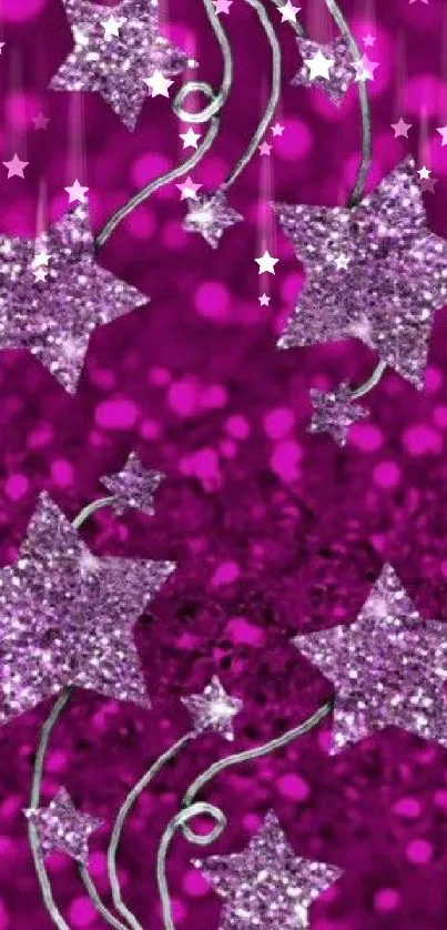 Purple wallpaper with glittery stars design.