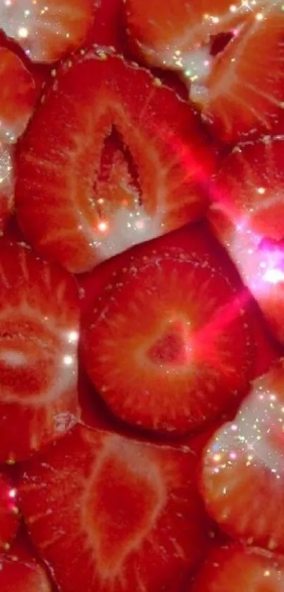 Dazzling strawberry slices with glittering highlights