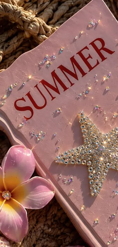 Summer-themed wallpaper with starfish and flower in sparkling design.