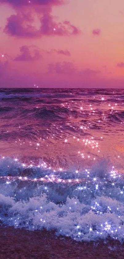 Sparkling waves under a vibrant pink sunset.