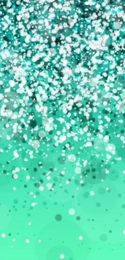 Turquoise glitter wallpaper with bokeh effect sparkling on mobile background.