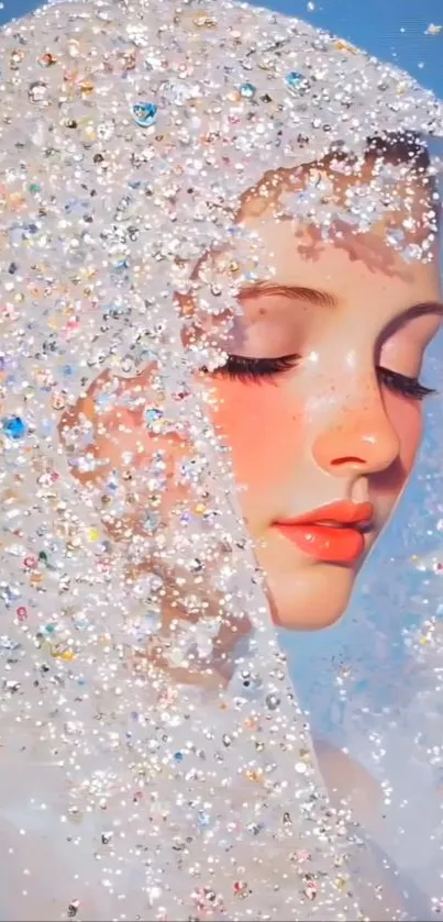 Woman with sparkling veil in artistic portrait.