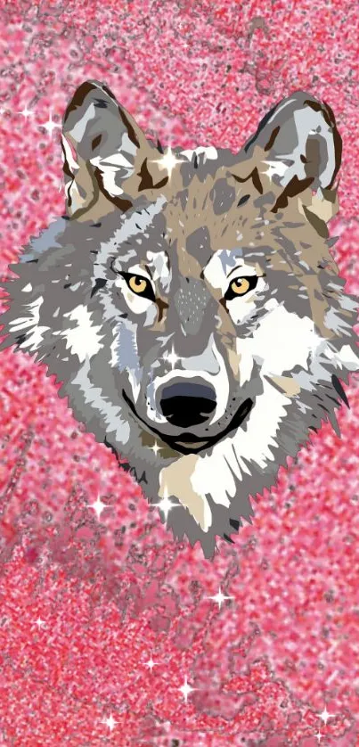 Artistic wolf with pink glitter background.