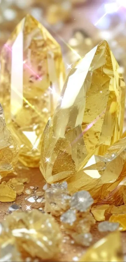 Sparkling yellow crystals with a shiny and glamorous appearance.