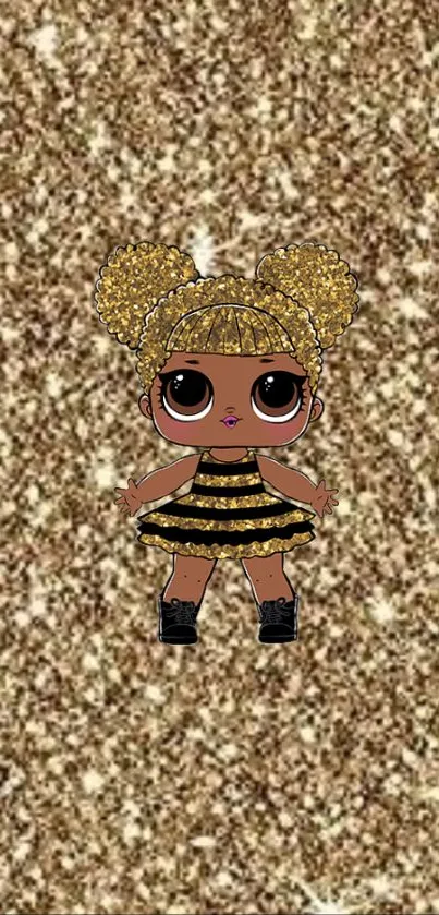 Cute character on a glittery gold background wallpaper.