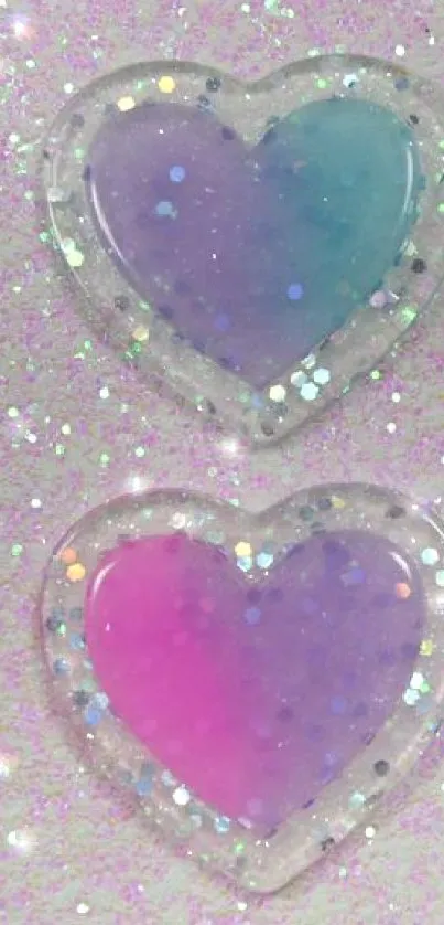 Sparkly heart wallpaper with pink and pastel glitter background.