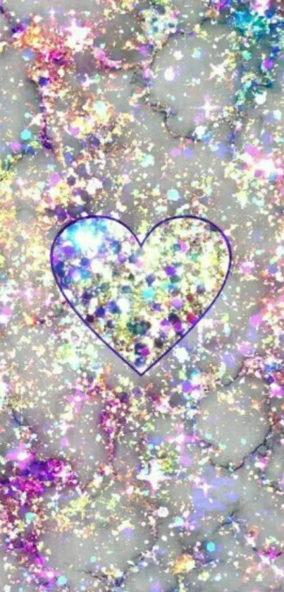 Colorful sparkly heart glitter wallpaper with pastel hues.