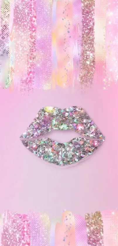 Sparkling pink lips wallpaper glitter design.