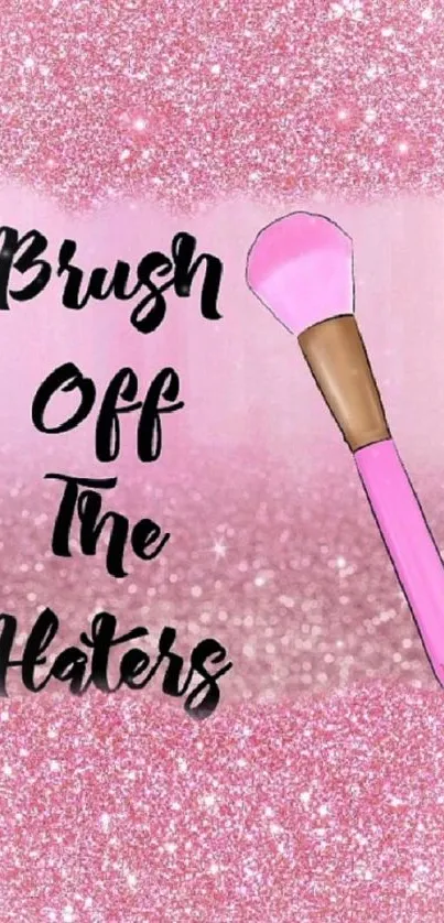 Sparkly pink wallpaper with makeup brush.