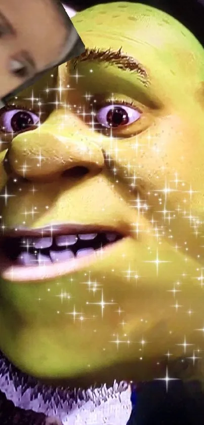 A green ogre with sparkles, perfect for fantasy-themed phone wallpaper.