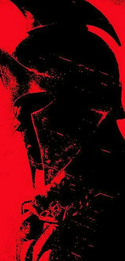 Silhouette of Spartan warrior on red background.