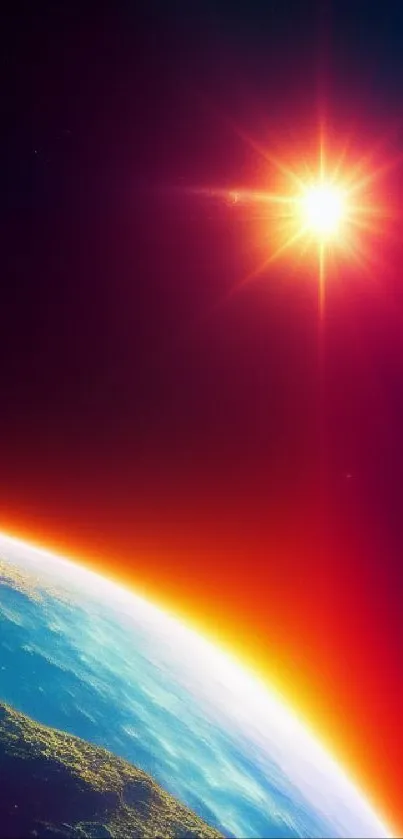 Earth's horizon with sun in space wallpaper.