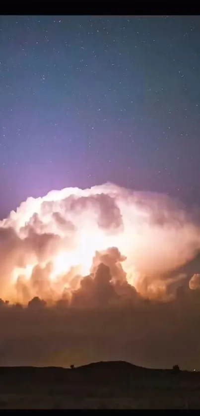 Dramatic night sky with storm clouds and stars.