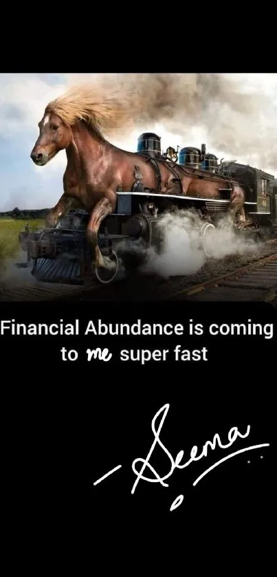 Horse and train merging in a dynamic, motivational wallpaper.