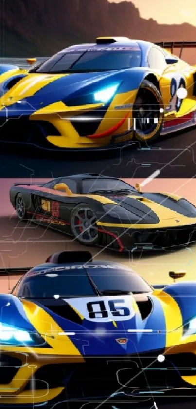 Vibrant wallpaper of racing sports cars on track.