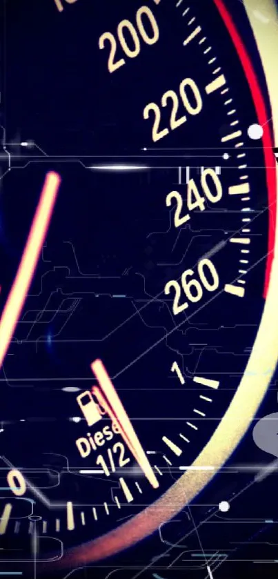 Speedometer racing themed mobile wallpaper with vibrant design.