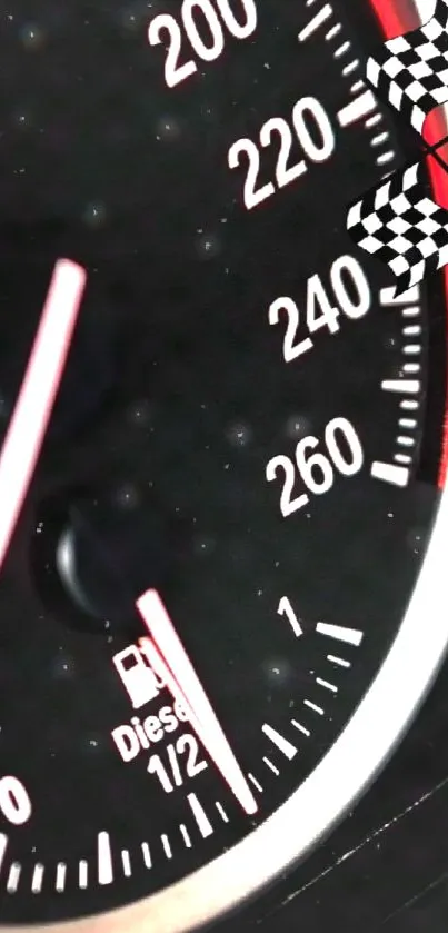 Close-up of a racing speedometer showing high speed and dynamic design.