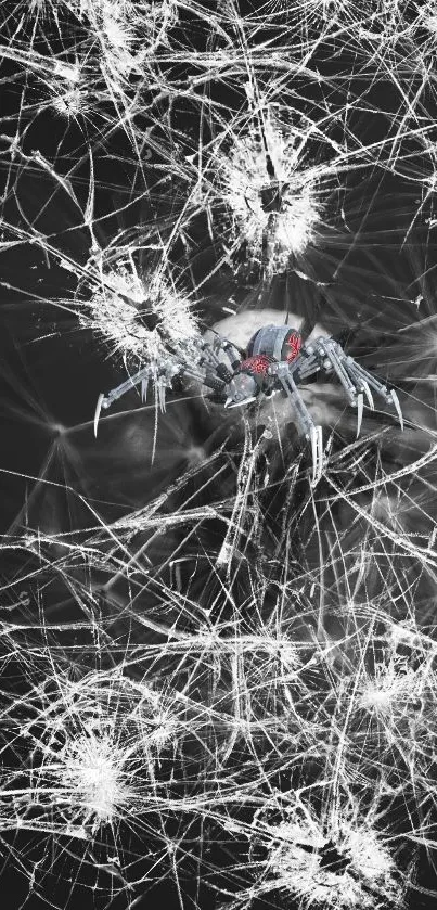 Abstract wallpaper with a spider and cracked glass design.