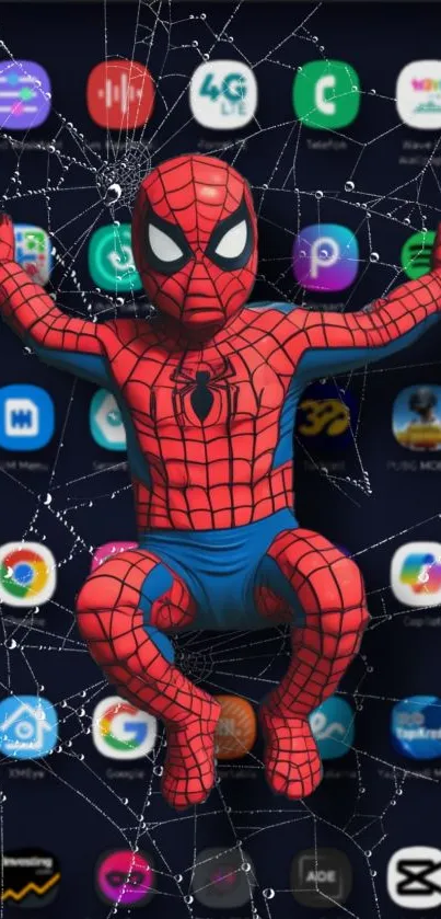 Spider hero in action pose on mobile screen.