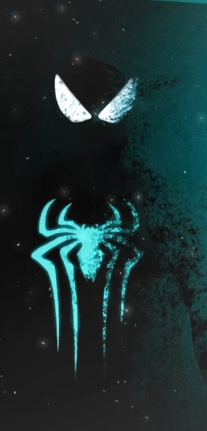 Neon Spider Hero wallpaper with teal glow and dark background.